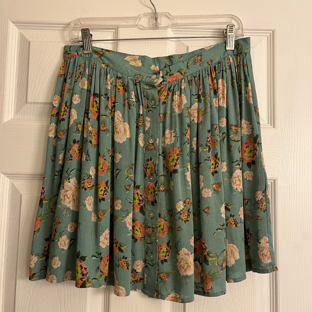 MINKPINK Teal Floral Skater Skirt